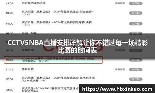 CCTV5NBA直播安排详解让你不错过每一场精彩比赛的时间表